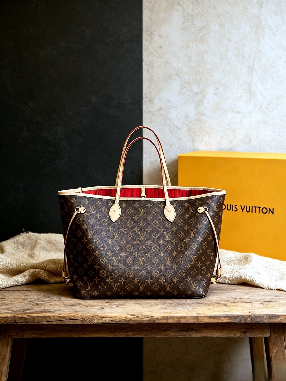 Louis Vuitton Monogram Neverfull Tote with Red Lining